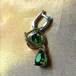 Sterling Silver Green Crystal Drop Earrings
